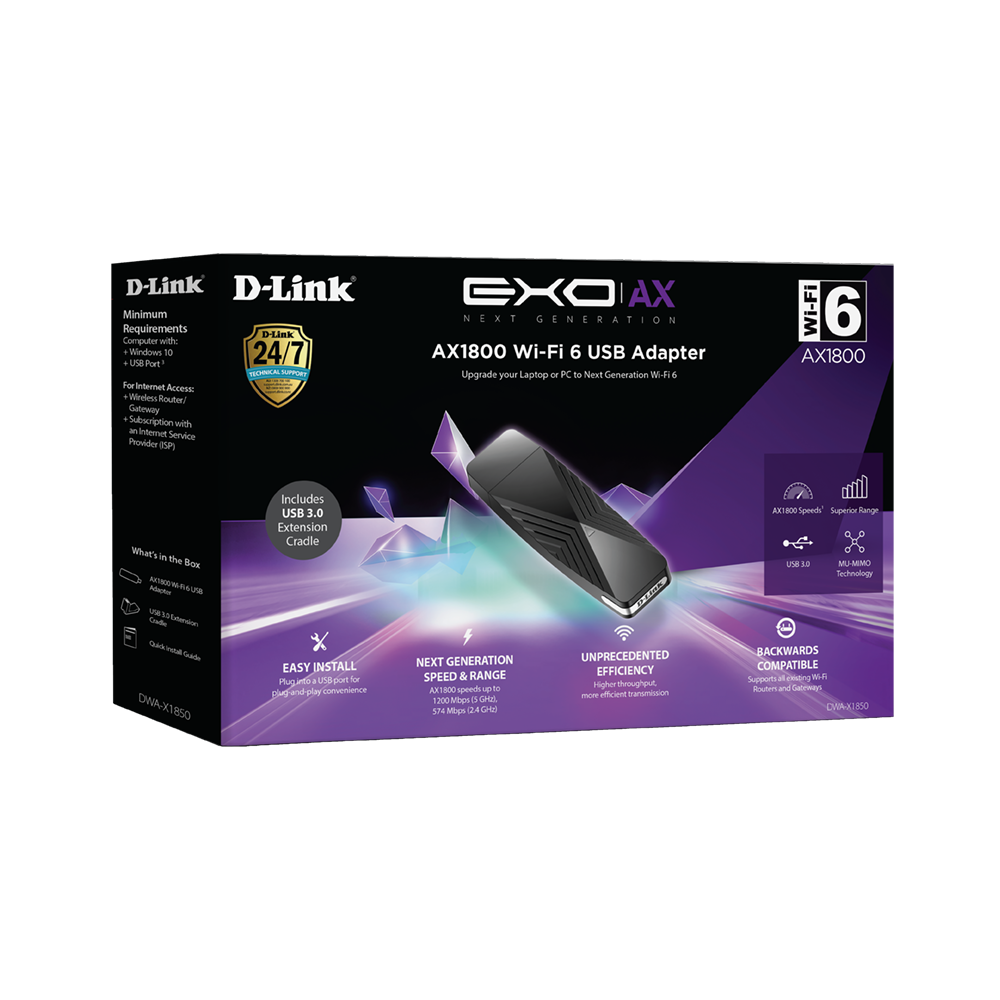 D-link DWA-X1850 AX1800 Wi-Fi 6 USB Adapter D-link DWA-X1850 AX1800 Wi-Fi 6 USB Adapter